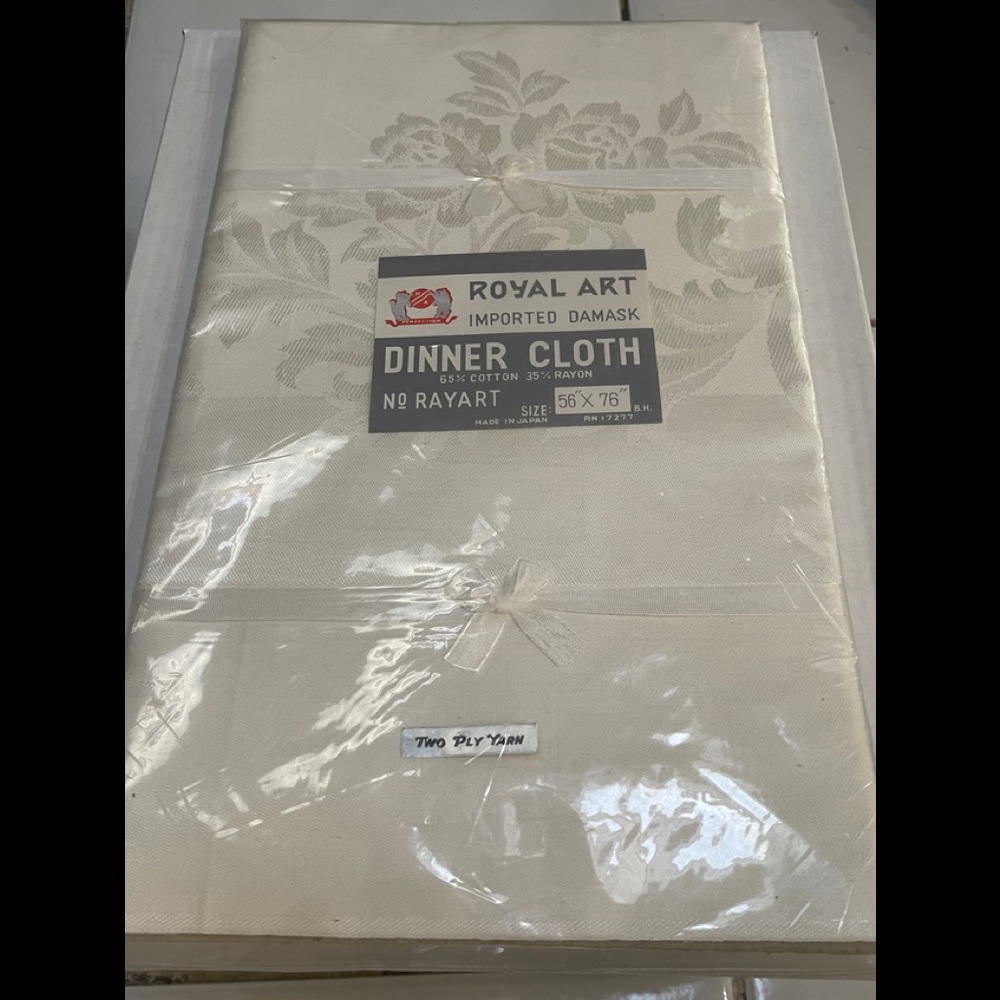 Vintage Damask Tablecloth  56"  X  76"